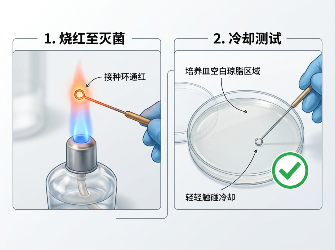 接种环灭菌与冷却判断示意图